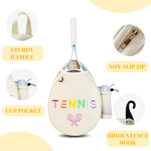 NZNDB Tennis Bags for Women Girl, Tennis Sling Crossbody Backpack, Water Resistant Tennis Bag for Pickleball, Tennis, Racketball - color: White