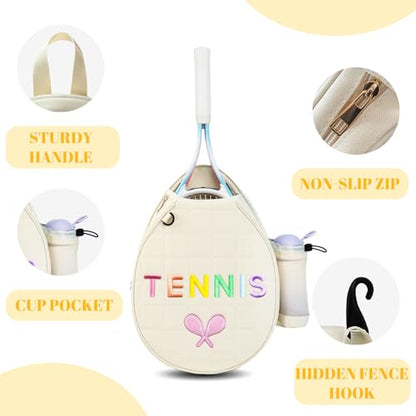 NZNDB Tennis Bags for Women Girl, Tennis Sling Crossbody Backpack, Water Resistant Tennis Bag for Pickleball, Tennis, Racketball - color: White