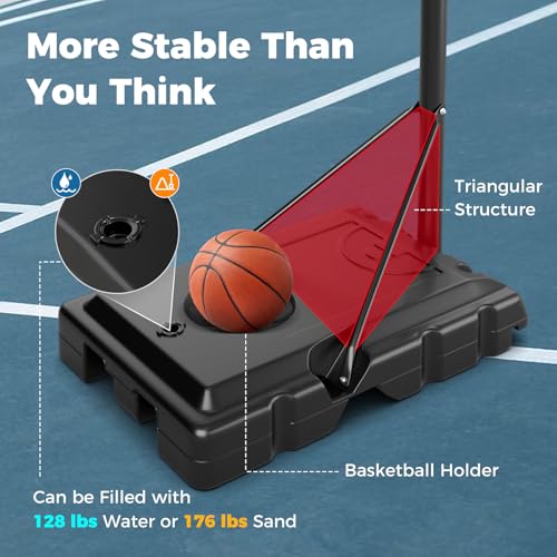 Goplus Portable Basketball Hoop, 10FT Height Adjustable Basketball Goal w/44‘’ Shatterproof Backboard, Outdoor Basketball Stand for Adults Backyard Driveway - style: 4.4-10FT, 14-Level