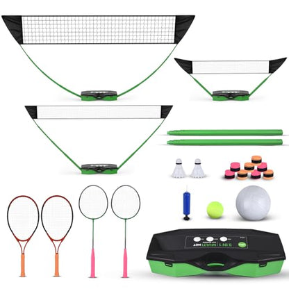 Badminton Set,Volleyball Set,Tennis Set with Storage Base.for Gatherings with Friends,Backyard Fun,Beach outings,Grassy Fields,and Other Outdoor Activities.Complete 3-in-1 Accessory Set.