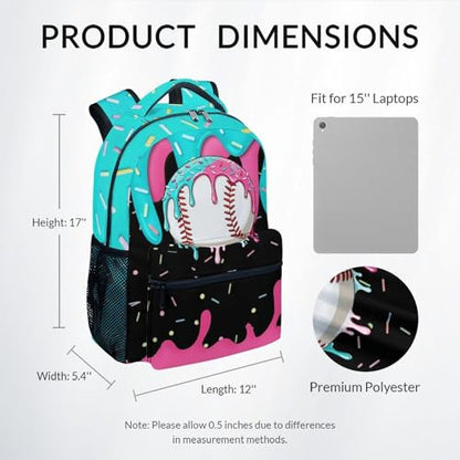 Kids Backpacks - Baseball Backpack for Boys Kids Sports School Bookbag Youth Player Gift 17" Drip Design Schoolbag for Elementary Primary - color: White
