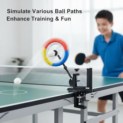 Table Tennis Trainer - Adjustable Solo Practice Device with Colorful Spinning Wheel for Topspin & Stroke Training, Fits Standard Tables, Table Tennis Training