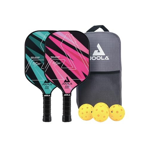 JOOLA Pickleball Paddles Set of 2 – Multiple Colors - Reinforced Fiberglass Surface – Lightweight, Durable, Beginner-Friendly Racket Design – Set Includes Balls & Bag – USAP Approved - color: Set | Teal/Pink