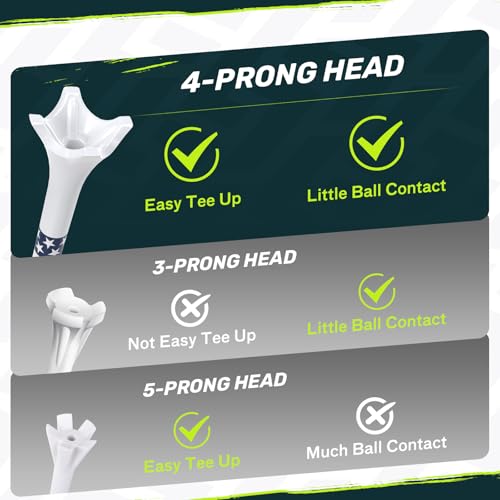 SAPLIZE Upgraded 4-Prong Golf Tees Plastic, 50/100/120/200 Pack (1-1/2", 2-3/4'', 3-1/4"), Engineered to Reduce Friction & Side Spin, Unique Golf Gifts for Golfers - color: 20pcs, 1-1/2'' & 80pcs, 3-1/4''