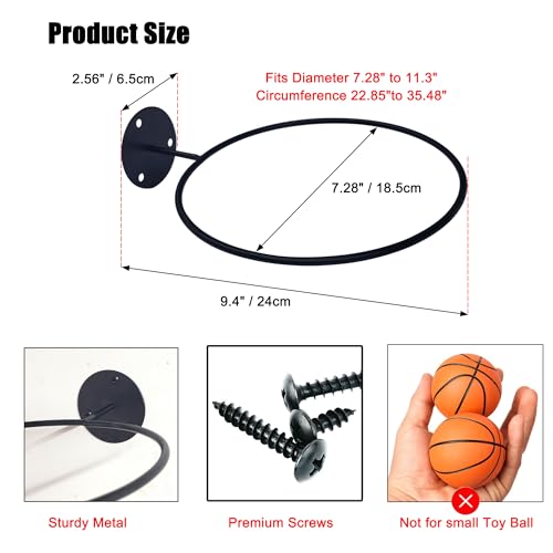4Pcs Basketball Wall Mounted Storage Holder Display, Universal Ball Rack Metal Black Rack Holder Space Saver for Basketball Football Volleyball Soccer Storage Display