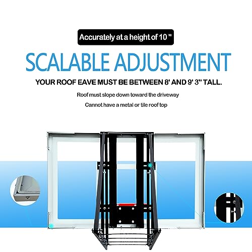 Roof Mounted Basketball Hoop Garage Includes 48" Or 60'' Crystal-Clear Tempered Glass Backboard, Durable Steel Universal Bracket and Double Spring Breakaway Rim with Net - size: 60"x36"