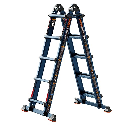 LANBITOU Ladder, A Frame 5 Step Ladder Extension, 17 Ft Anti-Slip Multi Position Ladder, Storage Folding Ladder, 330 lbs Security Load Telescoping Aluminum Ladders for Stairs Home Indoor Outdoor Roof - color: Blue, size: 17FT