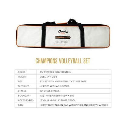 Baden Volleyball Net Set, Volleyball Bag, Adjustable Poles, & Boundary Lines, Portable Volleyball Net for Backyard or Outdoor Activities for Men, Women & Kids