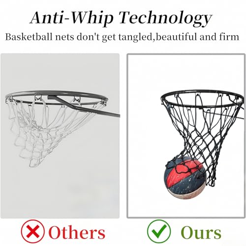 2 Pack Heavy Duty Basketball Net Replacement,2025 Upgrade Heavy Duty Basketball Net, All Weather Anti Whip,12 Loops Fits Standard Indoor or Outdoor Rims - color: Black+Black