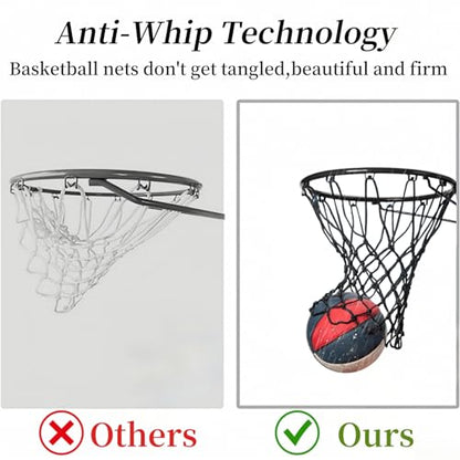 2 Pack Heavy Duty Basketball Net Replacement,2025 Upgrade Heavy Duty Basketball Net, All Weather Anti Whip,12 Loops Fits Standard Indoor or Outdoor Rims - color: Black+Black