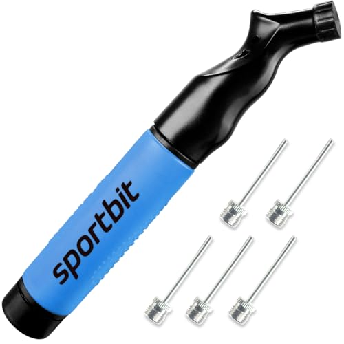 SPORTBIT Ball Pump for Sports Balls - Push & Pull Inflating System - Hand Pump for Exercise Balls - Volleyball Pump, Basketball Inflator, Ball Air Pump - Goes with 5 Needles Set - color: BLUE