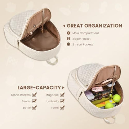 Tennis Bags for Women, Quilted Tennis Racket Bag Backpack for Tennis Racquet, Pickleball Paddles, Badminton
