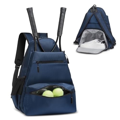 Tennis Backpack for Rackets, Waterproof Tennis Bag with Shoe Compartment, Wet/Dry Pocket, Fence Hook, for Tennis, Pickleball, Badminton