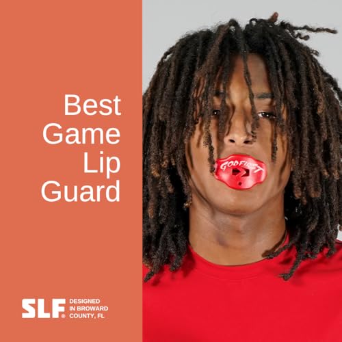 Youth Football Mouth Guard – Lip Guard Mouthpiece with Strap – Comfortable Fit – Sleefs - color: God First Red