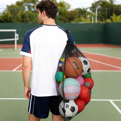 Extra Large Sports Ball Bag 30 x 40 Inches Mesh Soccer Basketball Bags Large Mesh Pouch with Adjustable Shoulder Strap for Football Volleyball Gym Sports Equipment (4 Pcs)
