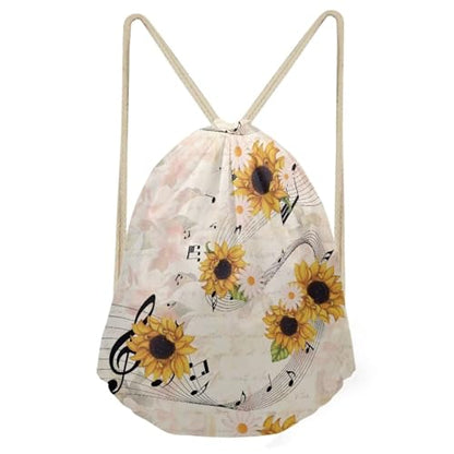 Mumeson Shoulder Backpack Durable Large Capacity Satchel Bag Printed Drawstring Bag for Women, Sunflower Musical Note - color: Sunflower Musical Note