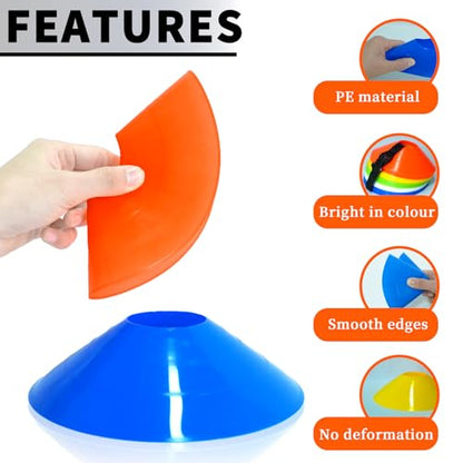 Pro Disc Cones (Set of 50) – Soccer Cones for Training with Drawstring Bag & Strap – Agility Cones for Basketball, Football, and Sports Drills