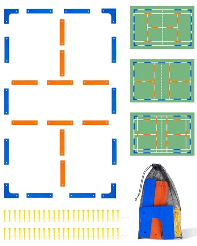 Court Lines Marker Set, 24 Boundary Markers + 48 Ground Stakes, Indoor/Outdoor Field Marking Kit for Pickleball Court, Multi-Use Lines for Training, Games & Fitness Drills, Agility, Dodgeball, Soccer