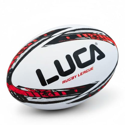 LUCA Rugby Ball Youth and Adult Sizes 3, 4 & 5 - Hand Stitched Super Grip Training Ball - Durable 3-Ply Waterproof Surface for College & Club Practice - color: Red, Black, White, size: 5