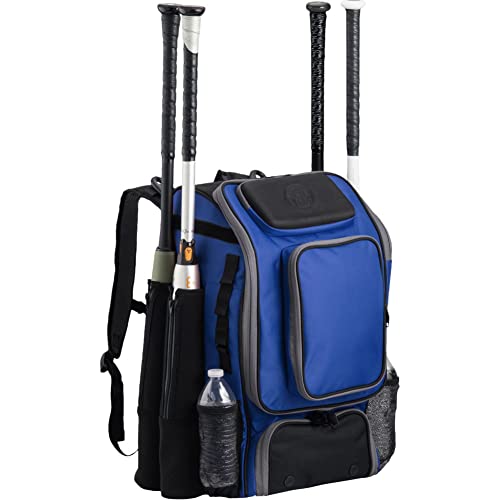 Tournament Backpack Baseball Bag, Large Capacity Bat Holder, Softball Bag with Shoe Compartment and Fence Hook, Royal/Black