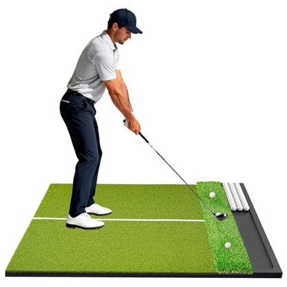 Dual Turf Golf Hitting Mat with Ball Tray, 5x4 & 6x4 ft, 26mm/31mm Thick, Alignment Aid, Golf Practice Mat Indoor & Outdoor, Driving & Chipping Pad Simulator Mat - style: Pro 5x4ft–31mm