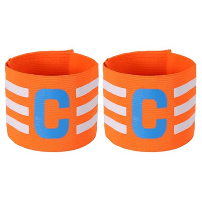 Captain Arm Bands for Soccer, Soccer Captain C Armband, Classic Striped Elastic Protective Arm Badge Player Bands - color: Orange