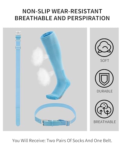 QBK Toddler Baseball Socks And Belt Youth Softball Tee Ball Combo Set for Boy Girl (2 Pairs of Socks & 1 Belt) - color: Baby Blue, size: 2-4T