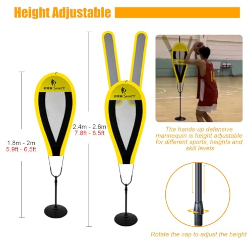 Kunovo Basketball Dummy Defender with Adjustable Arms, Practice Defensive Mannequin for Dribbling Shooting Passing, Portable Volleyball Soccer Trainer