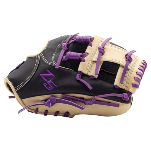 SSK Z5 Craftsman Infield Baseball Glove – 11.25” - 11.5” - 11.75” - 12” – Right & Left Hand Throw - color: Black/Camel/Purple - I Web, size: 11.5" - Right Hand Throw