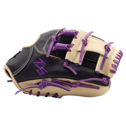 SSK Z5 Craftsman Infield Baseball Glove – 11.25” - 11.5” - 11.75” - 12” – Right & Left Hand Throw - color: Black/Camel/Purple - I Web, size: 11.5" - Right Hand Throw