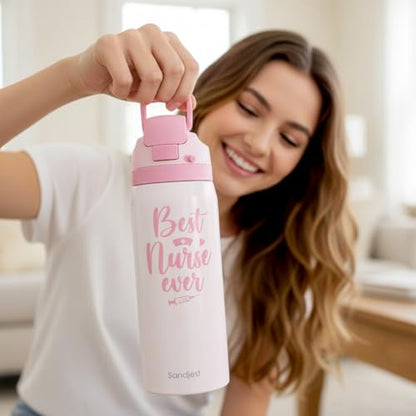 Nurse Insulated Stainless Steel Water Bottle with Straw for Sports and Travel, Best Nurse Ever, 32oz, Gifts for Women Graduation Nurse Week Appreciation Birthday Christmas - color: Nurse