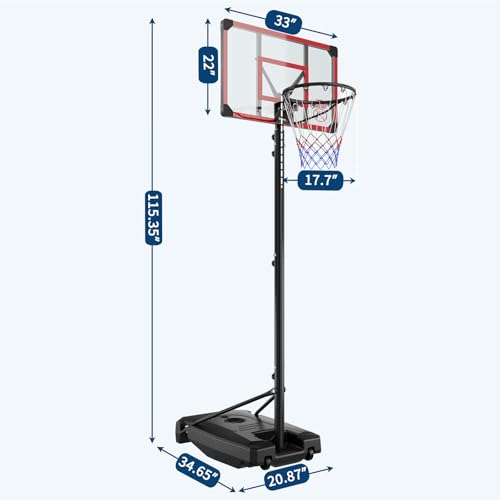 Portable Basketball Hoop Outdoor & Indoor 4.82-8.53ft Height Adjustable, Basketball Hoops & Goals System for Teenagers, Youth, for Backyard, Driveway Play with Stable Enlarged Base - size: 33 INCH