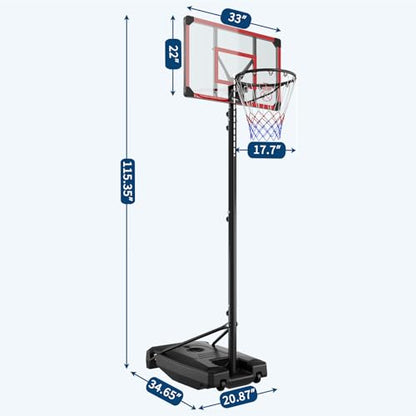 Basketball Hoop Outdoor 33/44/48 Inch Shatterproof PC Backboard, 4.92-10FT Stepless Adjustable Height, Portable Basketball Hoop with Wheels for Backyard, Driveway and Court - size: 33 Inch