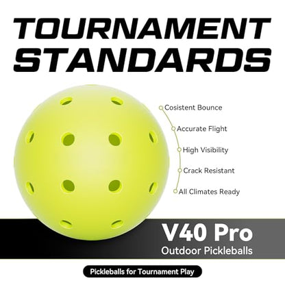 YVMOVE V40Pro Outdoor Pickleball Balls - Seamless Rotational Molding for Crack Resistance - USAPA Standard Bounce&Flight - Neon Green 40-Hole Pickleballs for Tournaments/Family Games (3-Pack/12-Pack) - color: 12 Pack - Neon Yellow