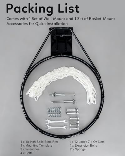 Pro Basketball Rim & Heavy-Duty Net Combo – Wall Mount & All-Weather Use