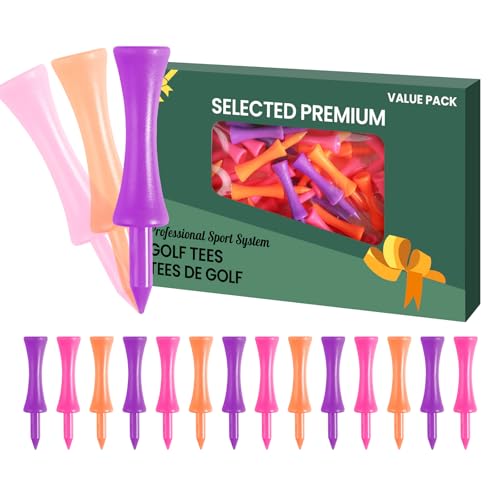 FINGER TEN Golf Castle Tees Plastic 2 1/4 Inch with Stopper for Consistent Height Value 50 Pack, Short Durable Tee for Par 3 Holes in Orange Purple Pink for Men Women - color: Multicolor