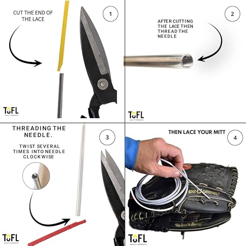 TOFL Baseball Glove Lace Kit | 6 Leather Laces, Lacing Needle, Thumb & Pinky Straps | Heavy Duty Baseball Glove Relacing Kit - color: Yellow