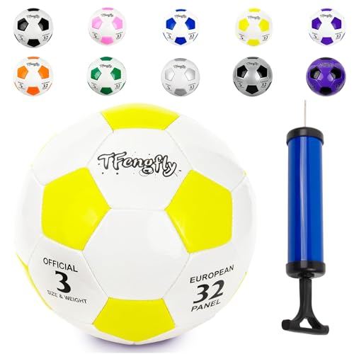 Soccer Ball Size 3 with Pump Needle, Size 3 Trainning Classic White Black Thicker PU Tight Weaved Suitable for Youth Boy League Game Trainning - color: White+Yellow