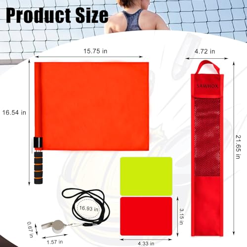 Volleyball Referee Flags Set with Storage Bag, 4PCS Referee Toolkit Includes Volleyball Flags, Storage Bag, 304 Stainless Steel Whistle, Red and Yellow Cards