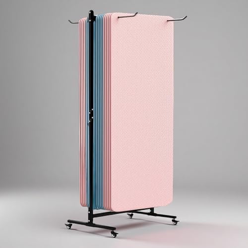 Yoga Mat Holder Hanging, Floor Rolling Yoga Mat cart, Large Capacity Storage Rack, with Includes hole punch, Metal square tube storage shelf for Home Gym, Fitness Club,Yoga Studio (Black) - color: Black