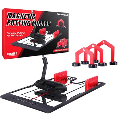CHAMPKEY Magnetic Putting Mirror - Alignment Putting Aid for Golf - Professional Putting Thing with Golf Gates Ideal for Indoor and Outdoor Training
