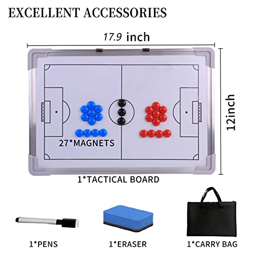 Magnetic Soccer Football Coach Board，Portable Clipboard Tactical Magnetic Board Kit W/Marker Pieces,Pen, Eraser, Storage Bag