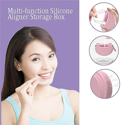 2 Pack Silicone Retainer Case with Vent Holes Lanyard Aligner Case Cute Portable Container Holder Night Guard Case for Travel Girl Women Men Kids (Pink+Blue) - color: Pink+Blue