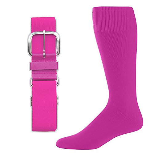 SteelLocker Baseball/Softball Belt & Sock Combo - color: Hot Pink, size: Medium (Men 6-9, Ladies 7-10)