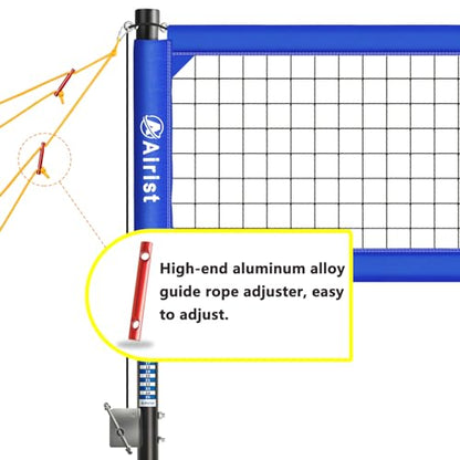 Heavy Duty Volleyball Net Outdoor with Steel Anti-Sag System, Adjustable Aluminum Poles, Professional Volleyball Nets Set for Backyard and Beach, Volleyball and Carrying Bag - color: Blue