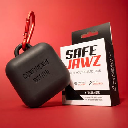 SAFEJAWZ Premium Mouthguard Case with Carabiner Clip, Durable and Flexible Silicone Design to Keep Mouth Guard Protected/Clean (One Size) (Black) - color: Black