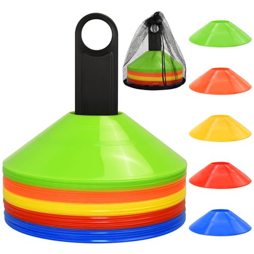 RUBY.Q 50/100/200pcs Disc Cones, Soccer Cones, Basketball Cones with Carry Bag and Holder, Football, Soccer, Basketball Training Equipment, 5 Colors - size: 50pcs