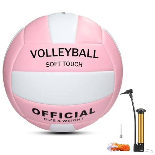 Magicorange Volleyball, 1 Pack Official Size 5 Volleyballs- PU Leather Indoor Outdoor Soft Touch Volleyballs for Beach Play, Game,Gym,Training -Includes Ball Pump - color: Pink