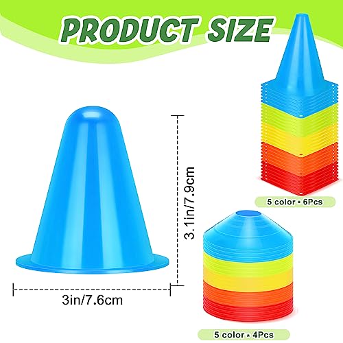 Hiboom 50 Pack Cones Sports Training Set, 30 Pcs 7 Inch Soccer Cones and 20 Pcs Disc Cones for Soccer Basketball Drills