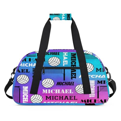 Custom Volleyball Gym Bag Duffel Bag for Women Men, Personalized Name Sport Bag Overnight Bags Customized Travel Weekender Bag, Purple Blue Glitter - color: Purple Blue Glitter